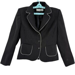 Tahari Women's Long Sleeve Full Lined  Pinstripe Black Blazer Jacket Size 6P